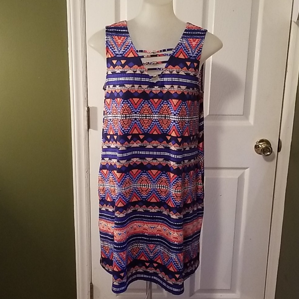 AGB Dress Blue Orange Shift Dress L
